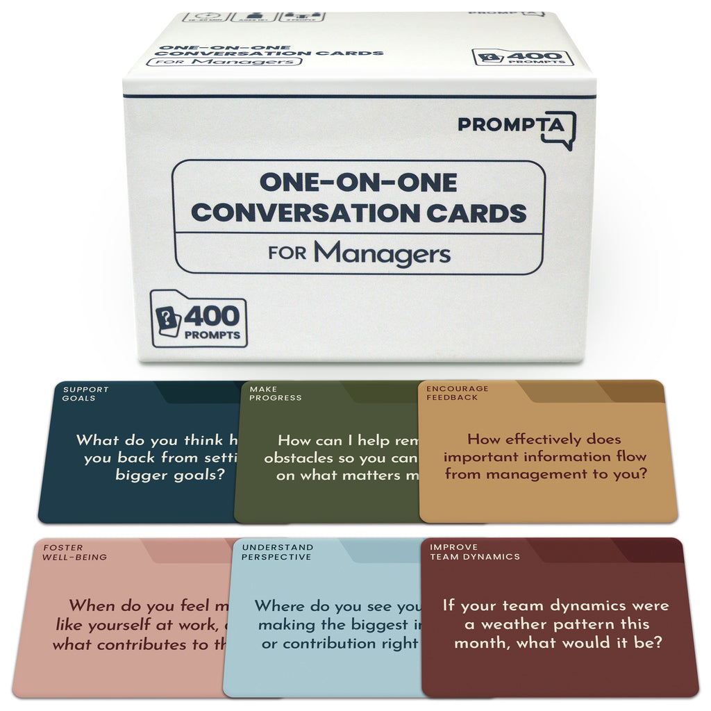 Prompta 400 One-on-One Meeting Conversation Cards for Managers — 2.5" x 1.75" Question Cards to Support Staff, Enhance Employee Growth Conversations, and Strengthen Your Team