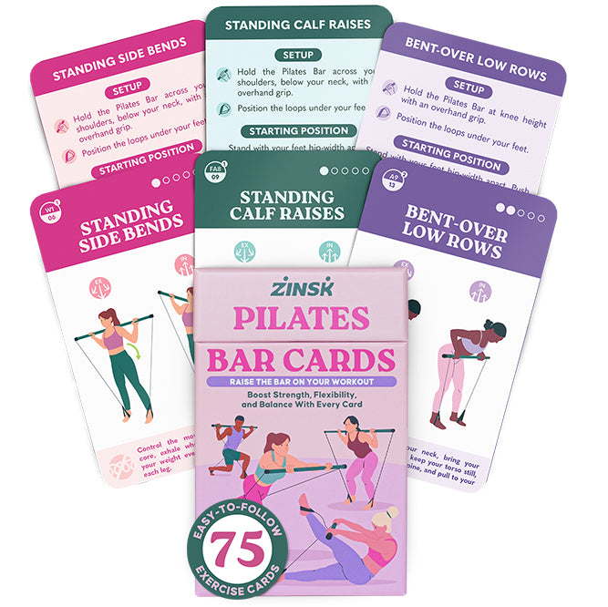 Zinsk 75 Pilates Bar Exercise Cards - 3" x 5" Cards with Full Instructions
