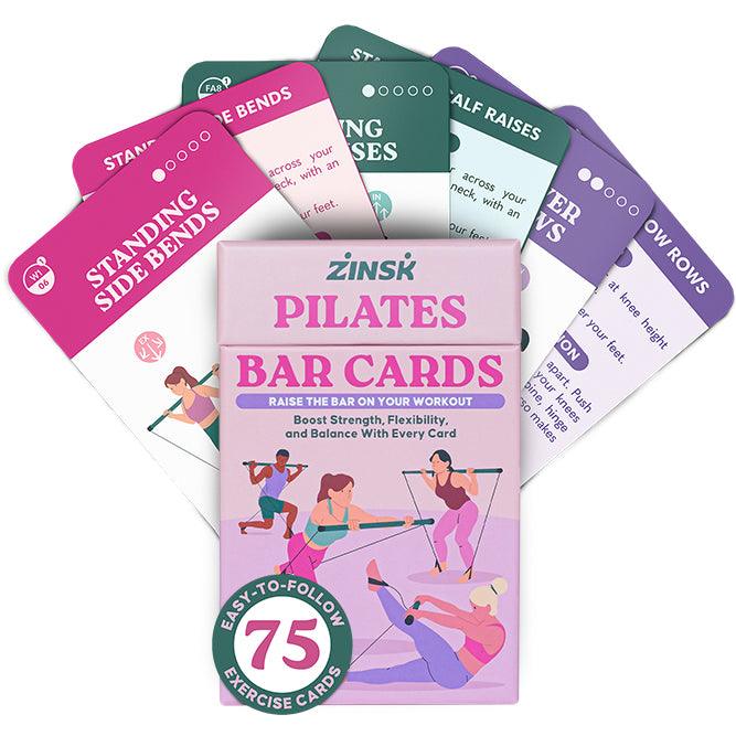 Zinsk 75 Pilates Bar Exercise Cards - 3" x 5" Cards with Full Instructions