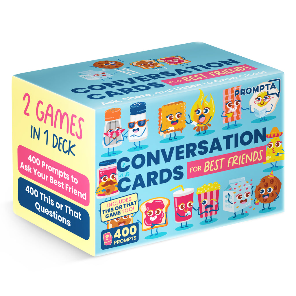 Prompta 400 Conversation Cards for Best Friends – 2.5" x 1.75" Cards for Fun, Deep Questions for Adults, Teens, or Couples