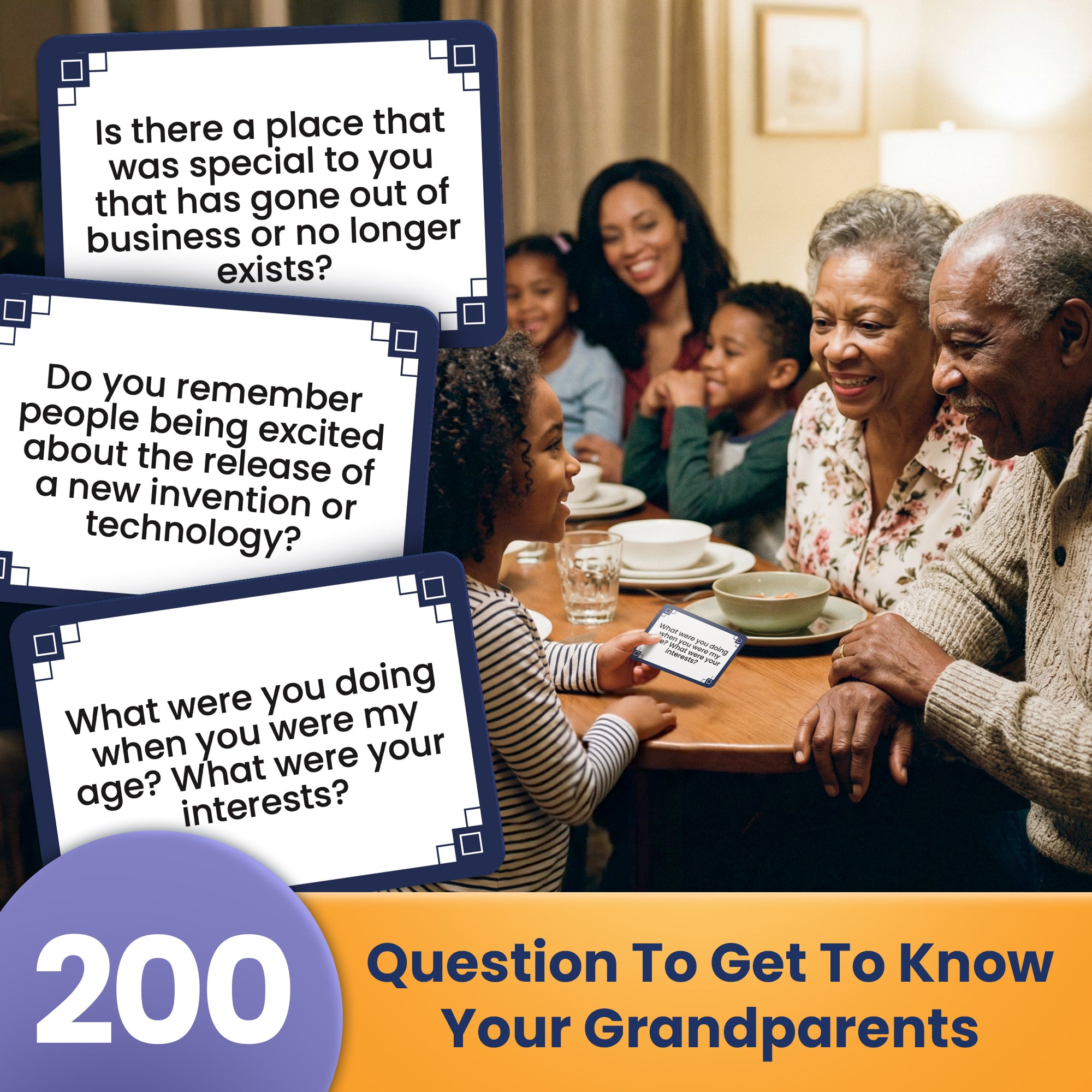 Prompta 200 Conversation Cards for Grandparents – Share Life Stories with Grandkids – 3.5” x 2.5” Large Print Interview Questions