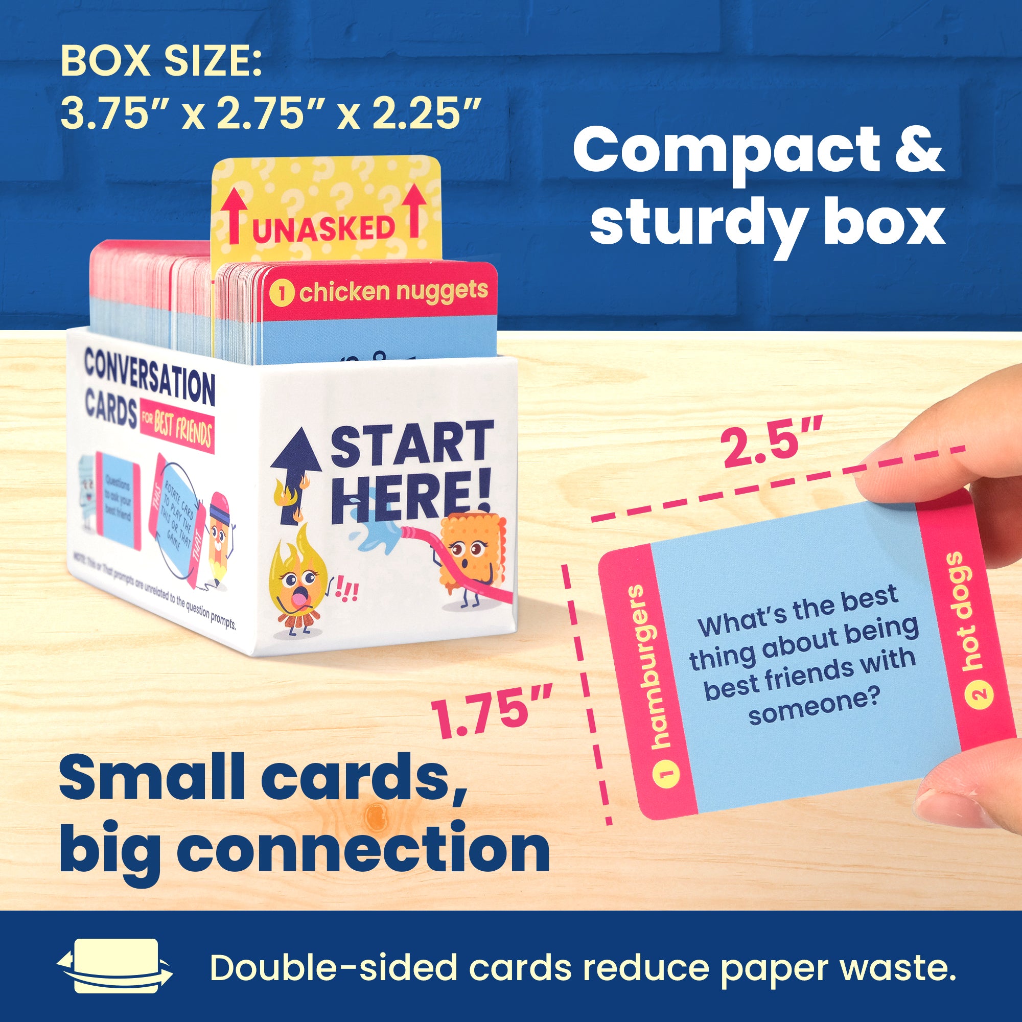 Prompta 400 Conversation Cards for Best Friends – 2.5" x 1.75" Cards for Fun, Deep Questions for Adults, Teens, or Couples