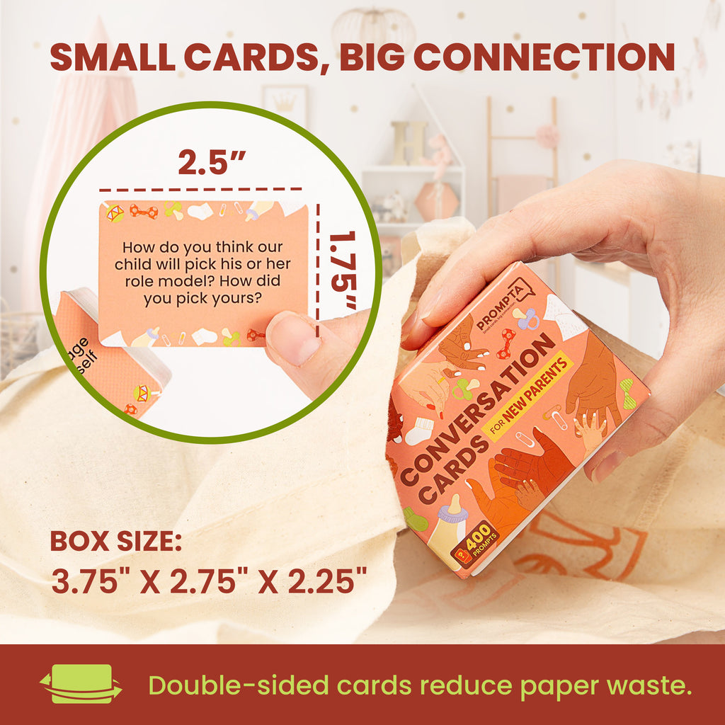 Prompta 400 Conversation Cards for New Parents – Fun Questions to Connect and Talk About Parenting Essentials – Gift for First-Time Mom & Dad – 2.5" x 1.75" Sized Cards – Expecting Couples