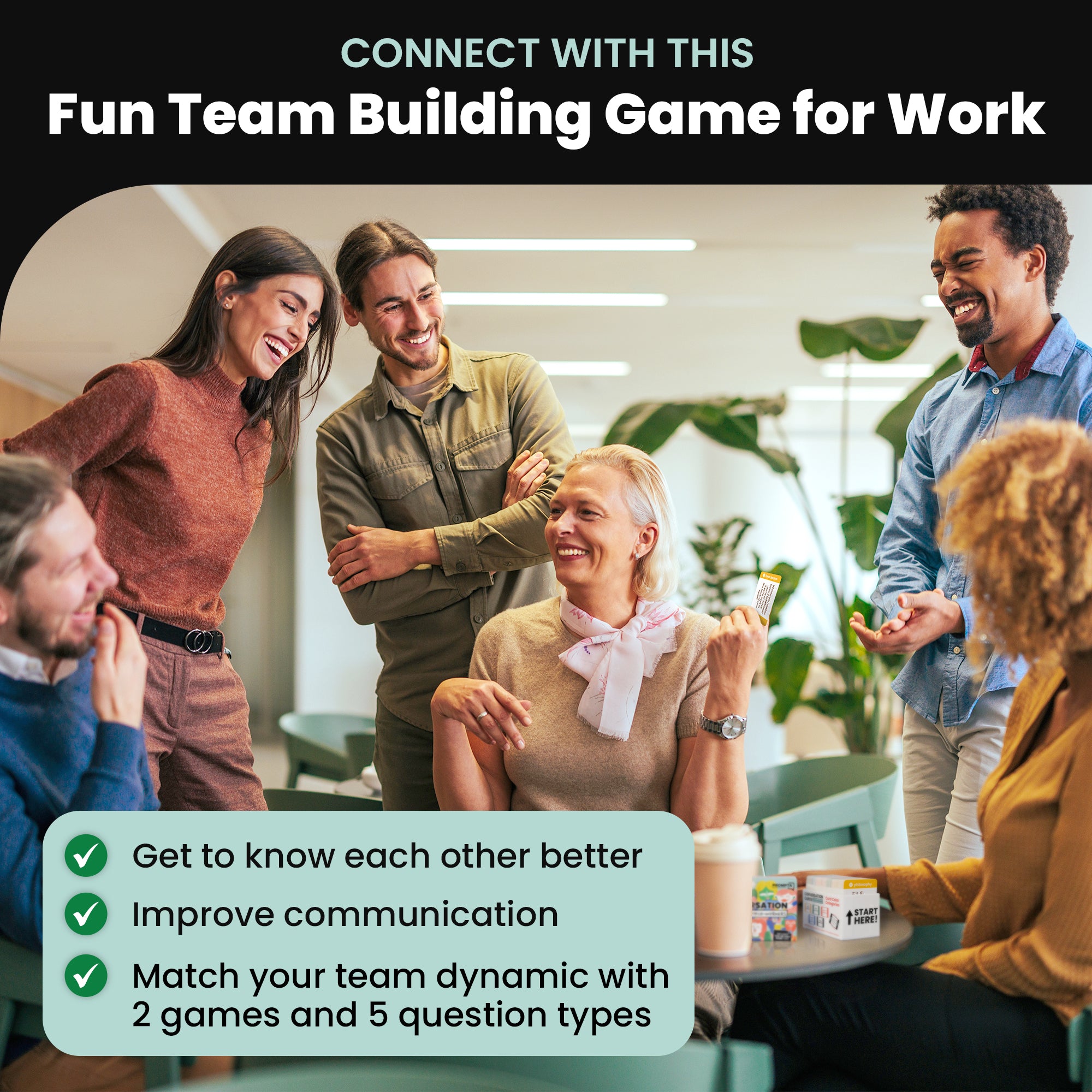 Prompta 400 Conversation Cards for Coworkers – Two Fun Teambuilding Games for Work – 2.5" x 1.75" Question Cards
