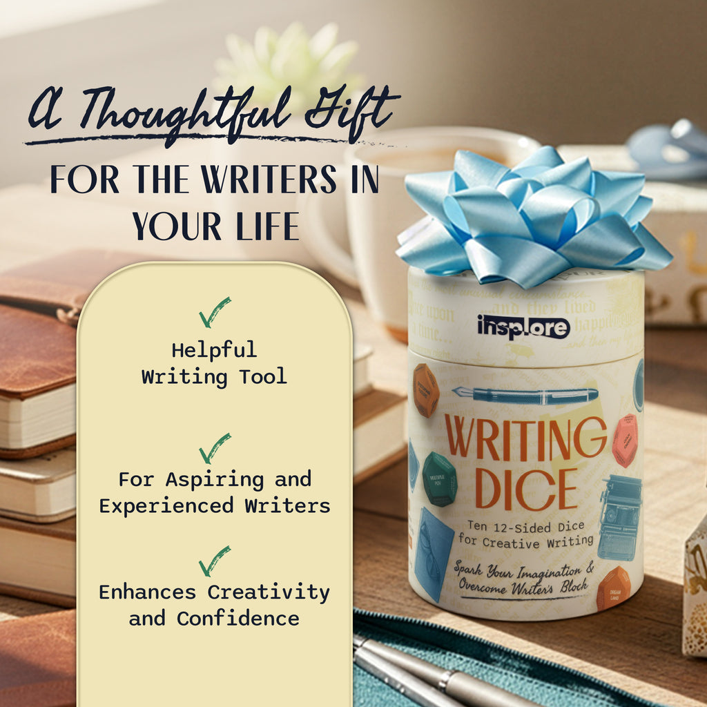 Insplore 12-Sided Writing Dice – 120 Inspiration Prompts Plus Fun Games and Challenges for Beating Writer's Block