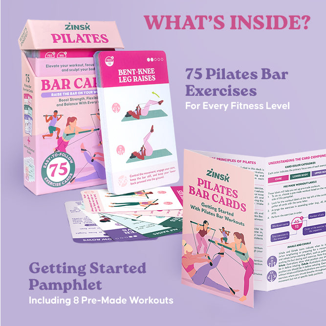Zinsk 75 Pilates Bar Exercise Cards - 3" x 5" Cards with Full Instructions