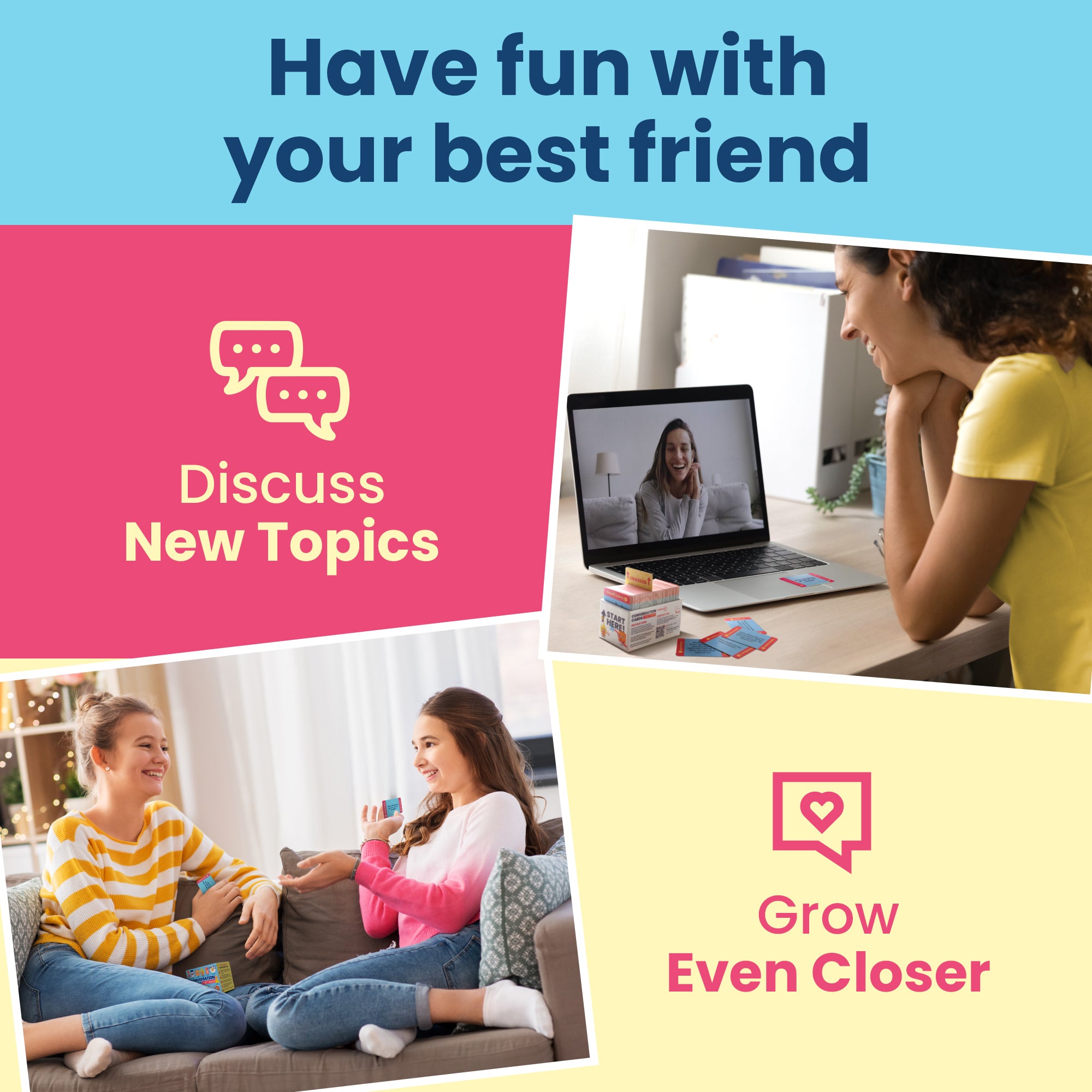 Prompta 400 Conversation Cards for Best Friends – 2.5" x 1.75" Cards for Fun, Deep Questions for Adults, Teens, or Couples