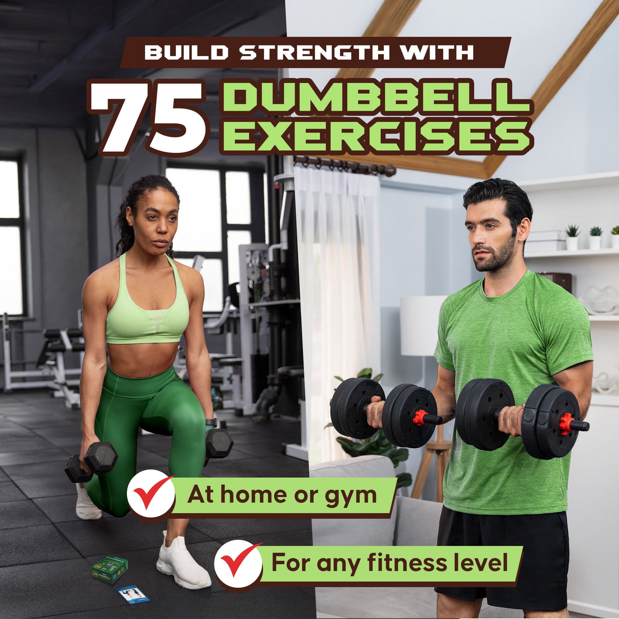 Zinsk 75 Dumbbell Workout Cards – 3.5” x 2.5” Full Body Weight Training Exercise Deck