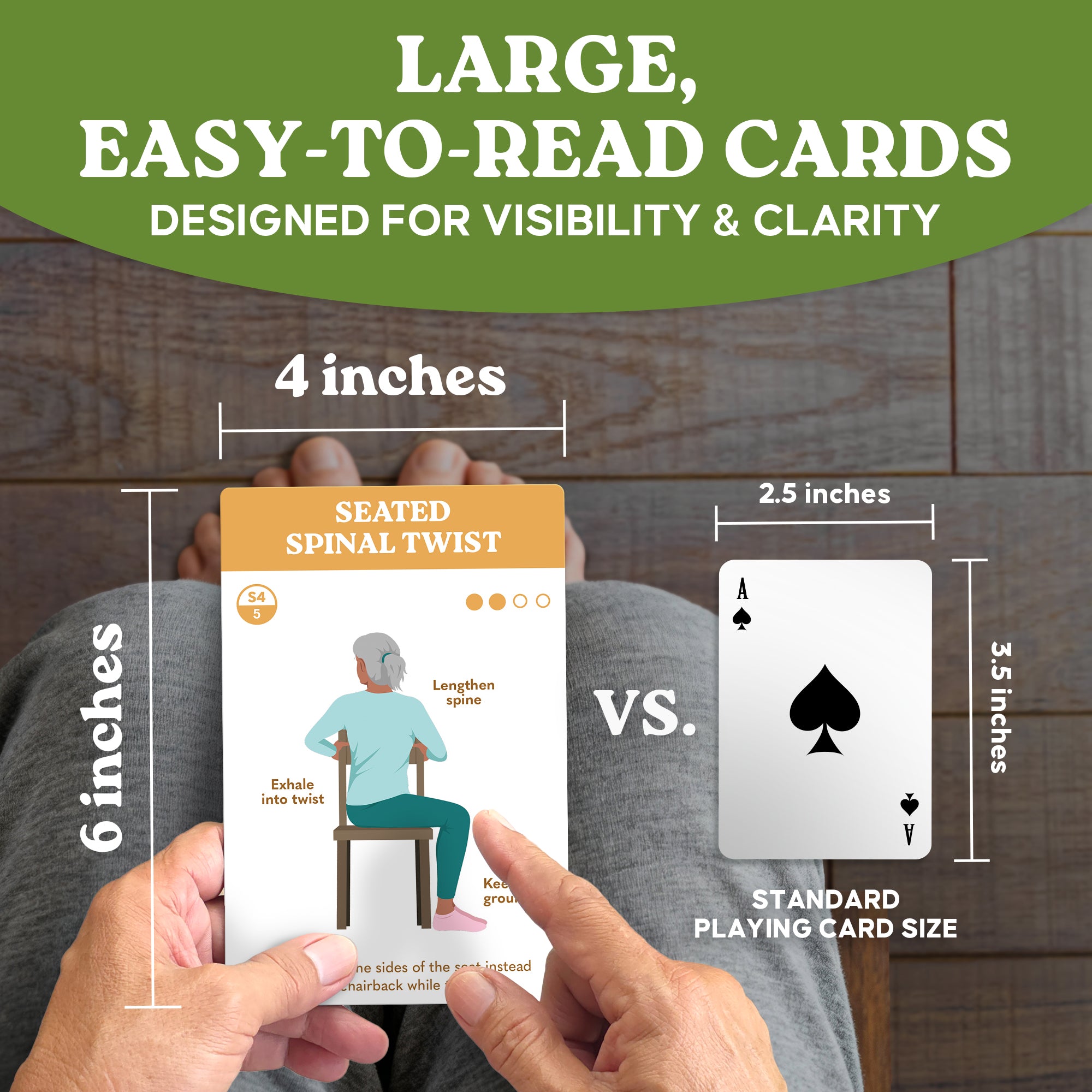 Zinsk 60 Chair Yoga Exercises – Big 4" x 6" Cards with Gentle Workouts for Seniors & Beginners