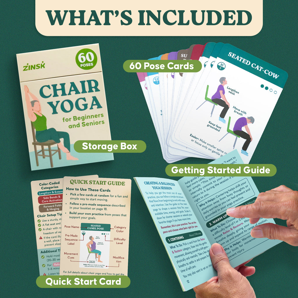 Zinsk 60 Chair Yoga Exercises – Big 4" x 6" Cards with Gentle Workouts for Seniors & Beginners