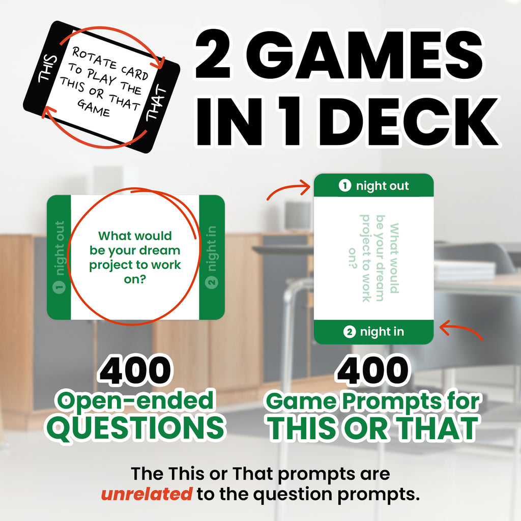 Prompta 400 Conversation Cards for Coworkers – Two Fun Teambuilding Games for Work – 2.5" x 1.75" Question Cards