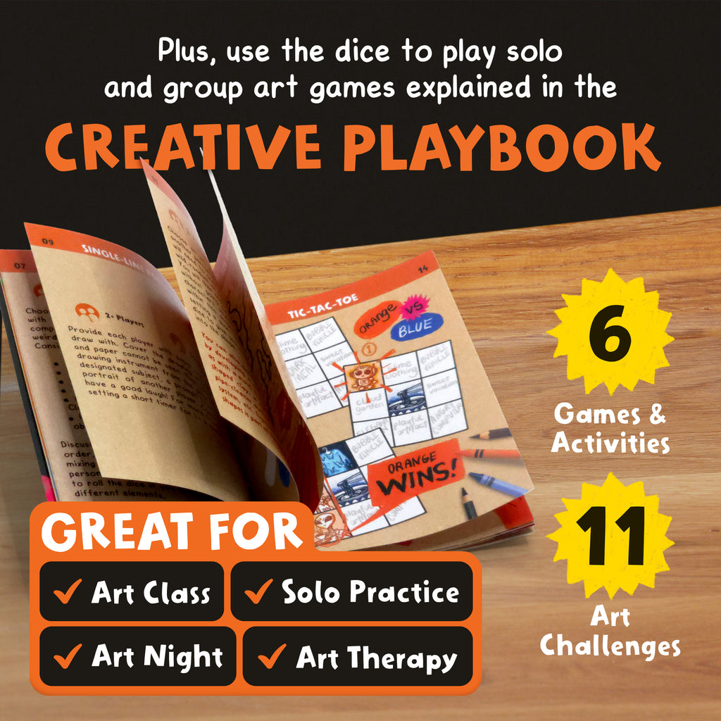 Insplore Art Dice – 12-Sided Wooden Dice with 120 Prompts to Help You Decide What to Draw or Paint