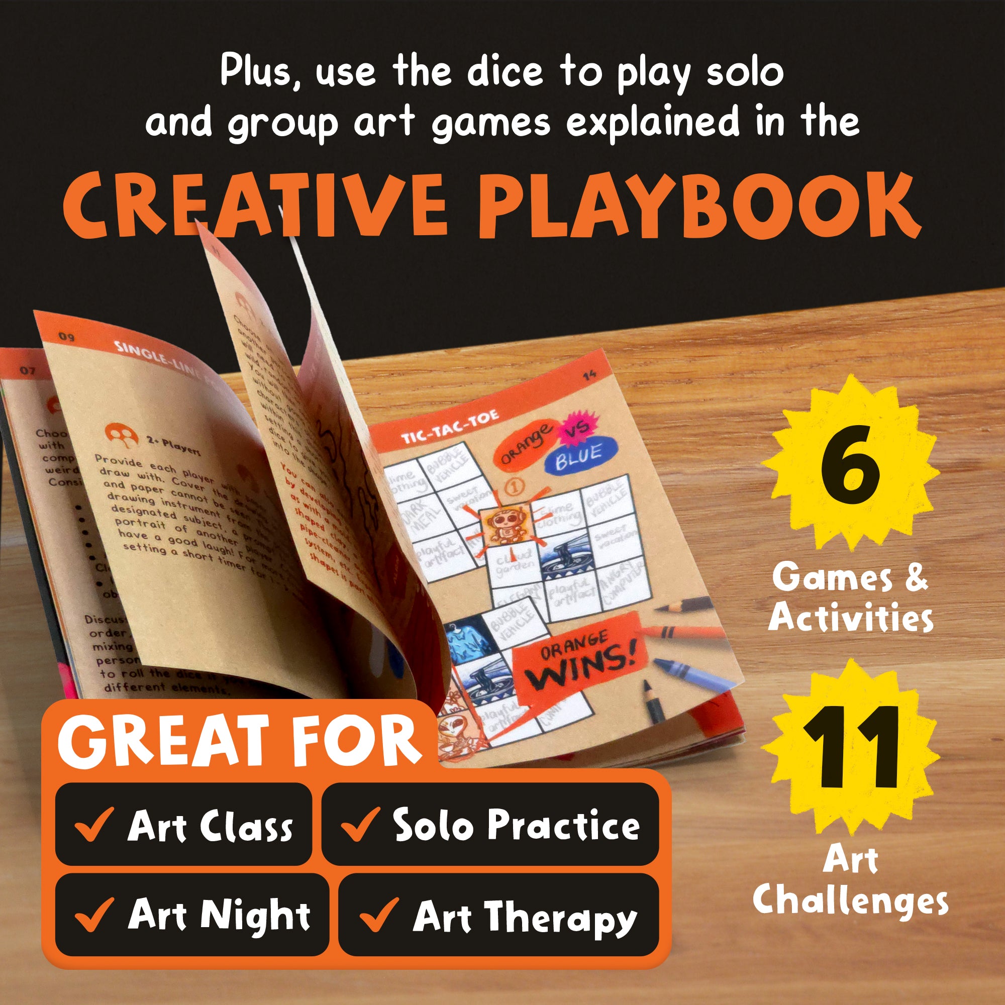 Insplore Art Dice – 12-Sided Wooden Dice with 120 Prompts to Help You Decide What to Draw or Paint