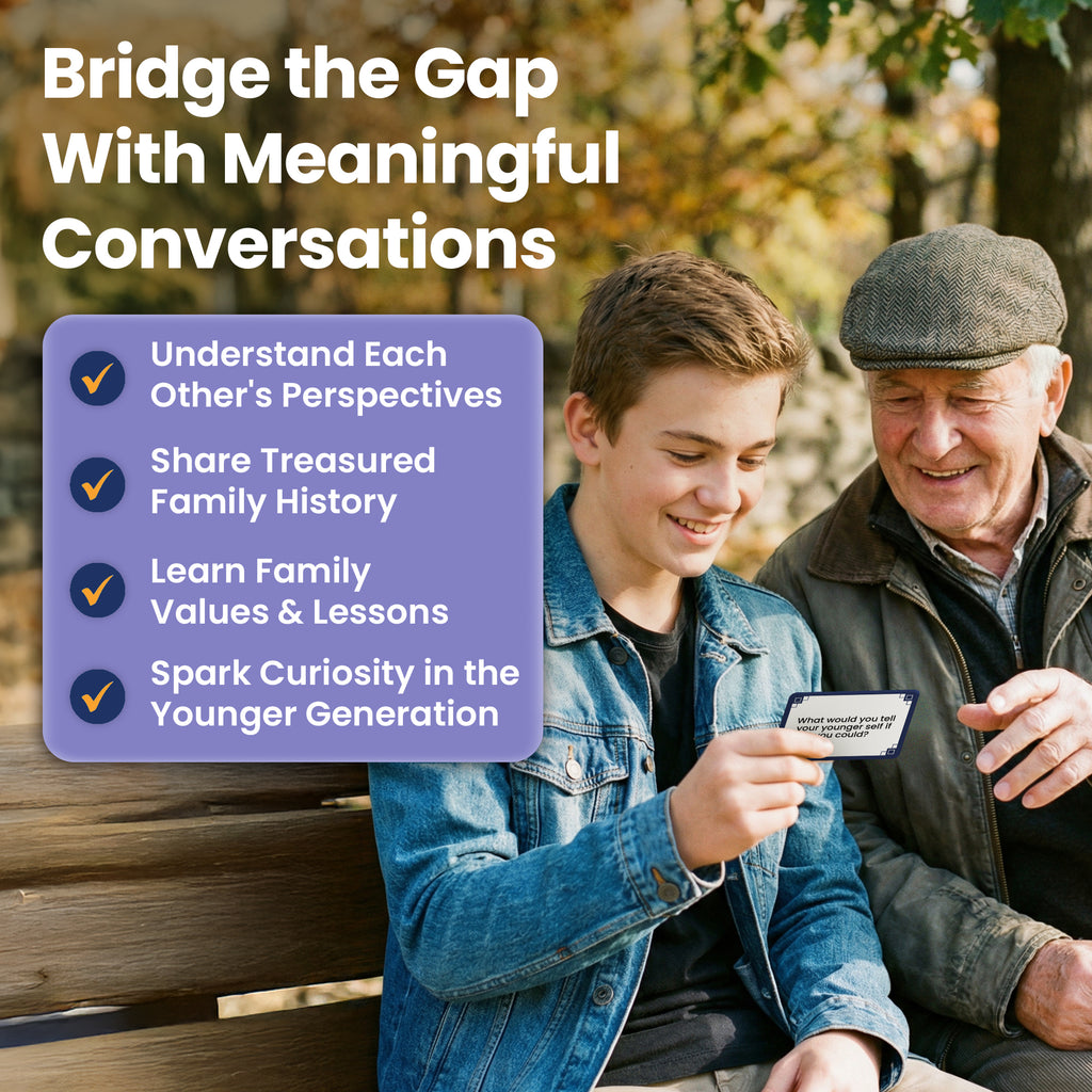 Prompta 200 Conversation Cards for Grandparents – Share Life Stories with Grandkids – 3.5” x 2.5” Large Print Interview Questions