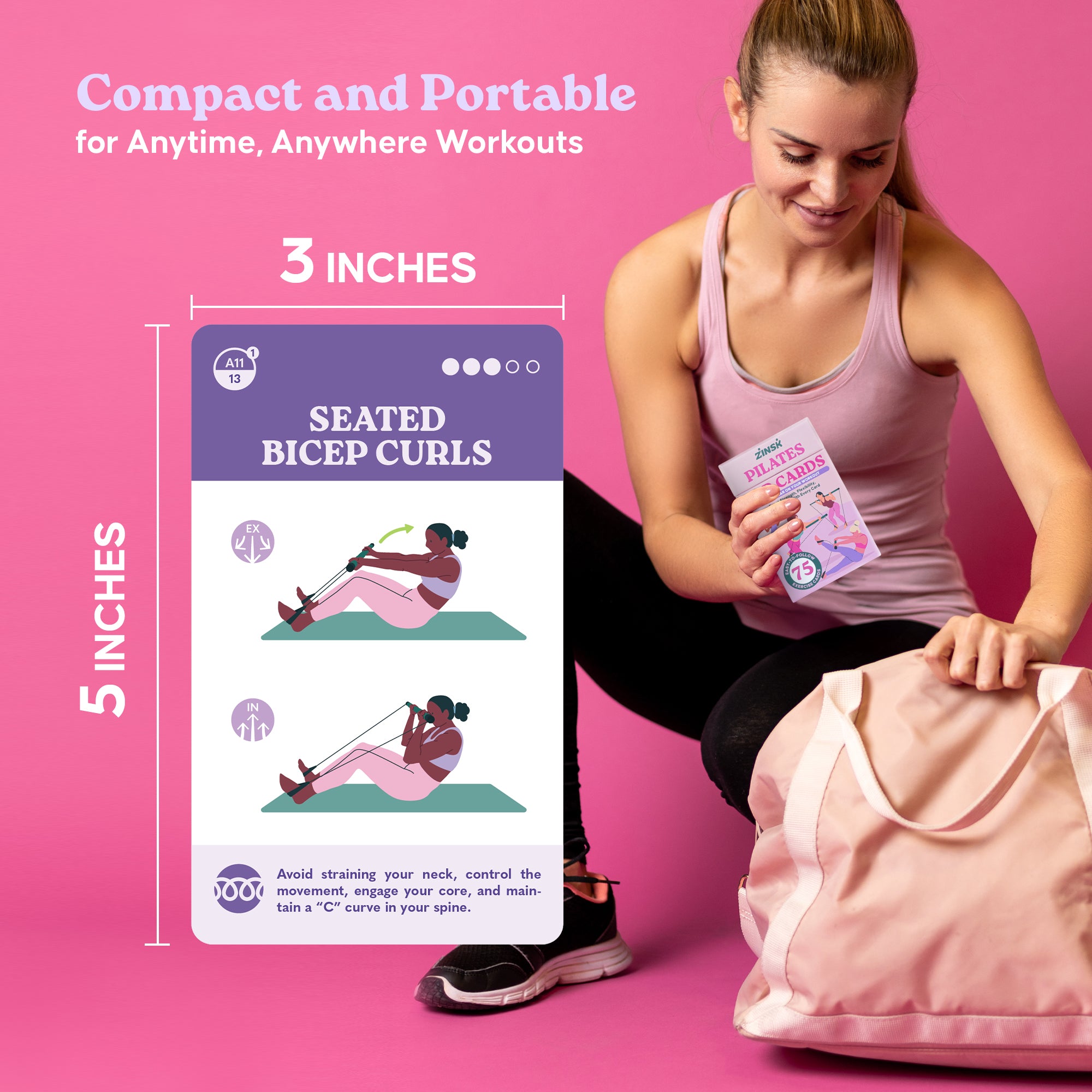 Zinsk 75 Pilates Bar Exercise Cards - 3" x 5" Cards with Full Instructions