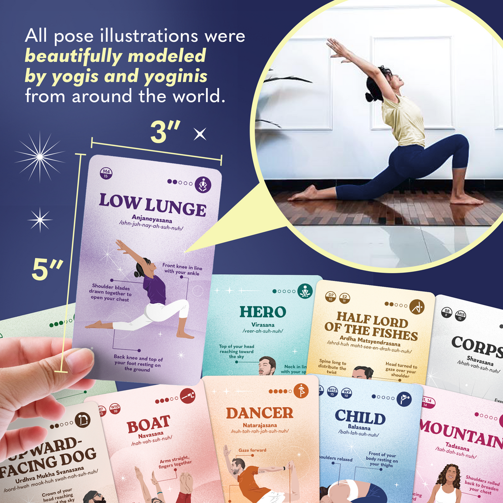 Zinsk 70 Premium Yoga Cards - Pose Flashcards with Beginner Instructions, Difficulty Levels, and Sequences - Deepen Your Practice with Alignment Cues, Modifications, Sanskrit Names & 10 Intentions