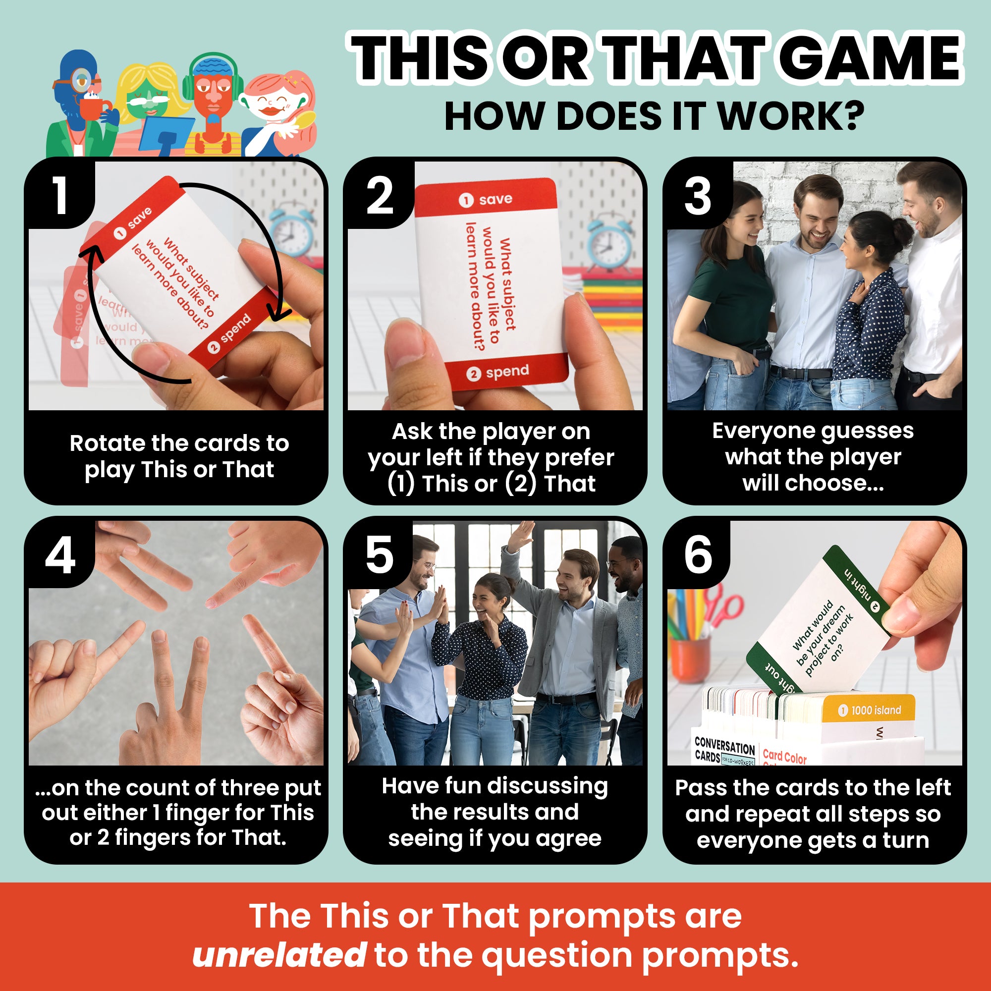 Prompta 400 Conversation Cards for Coworkers – Two Fun Teambuilding Games for Work – 2.5" x 1.75" Question Cards