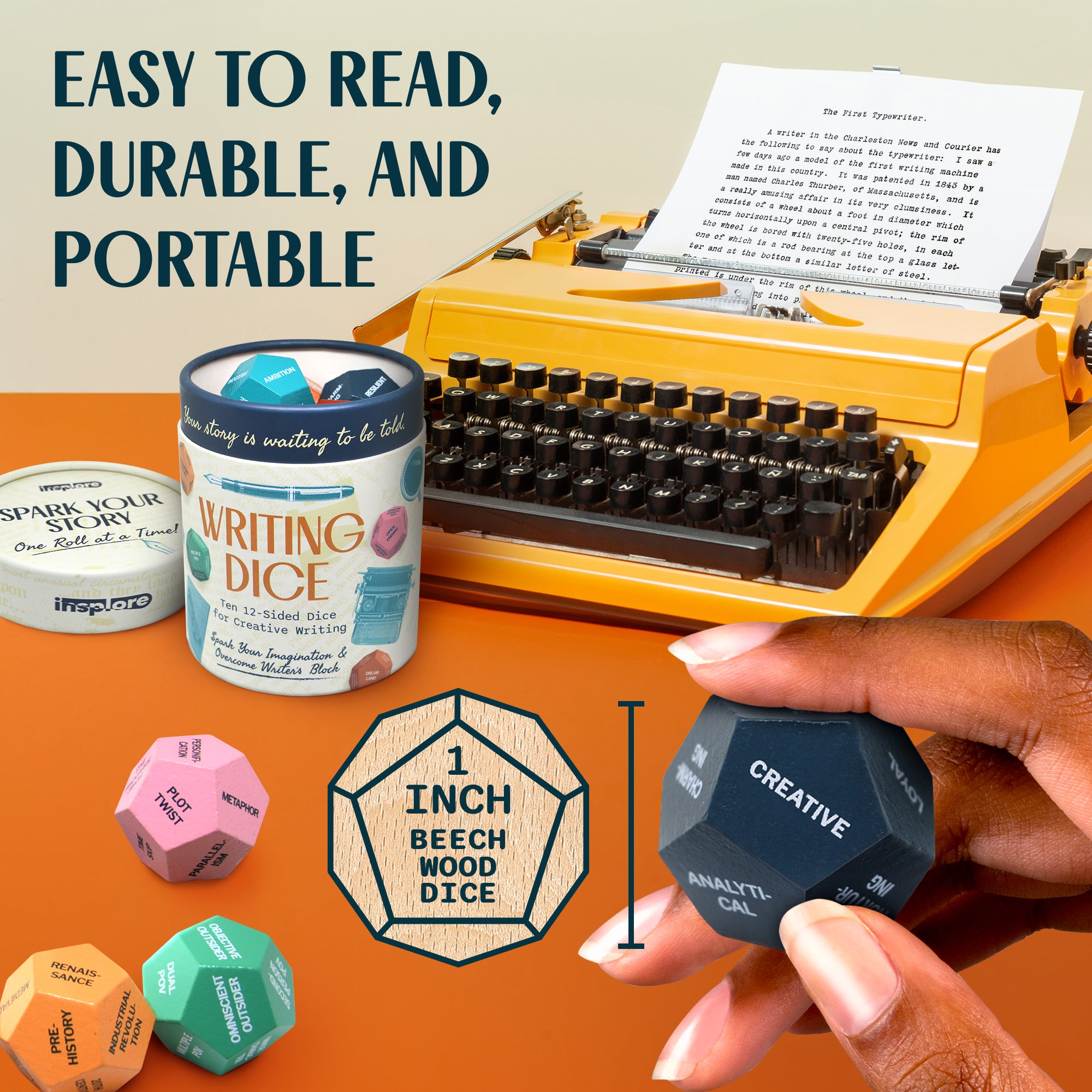 Insplore 12-Sided Writing Dice – 120 Inspiration Prompts Plus Fun Games and Challenges for Beating Writer's Block