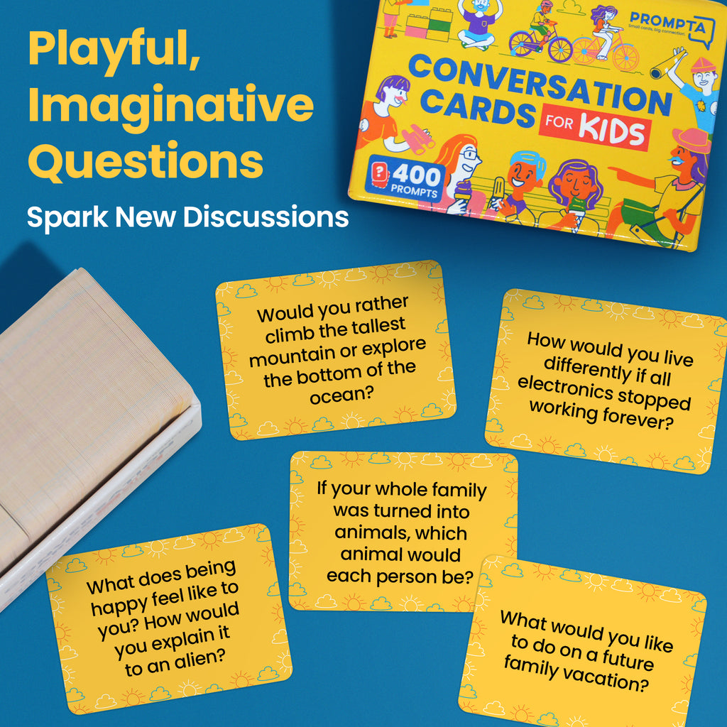 Prompta 400 Conversation Cards for Kids – Engage Kids, Laugh, and Grow Closer During Family Dinner, Game Night, and Road Trips