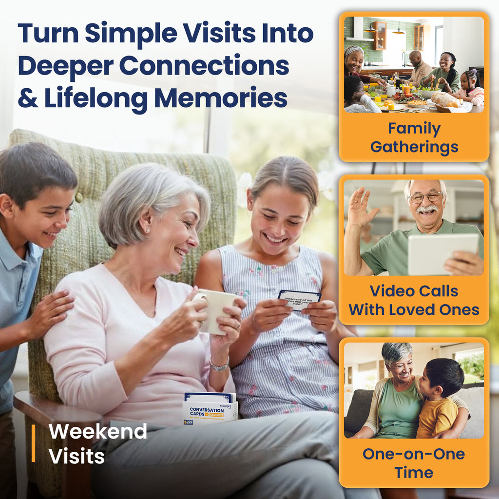 Prompta 200 Conversation Cards for Grandparents – Share Life Stories with Grandkids – 3.5” x 2.5” Large Print Interview Questions