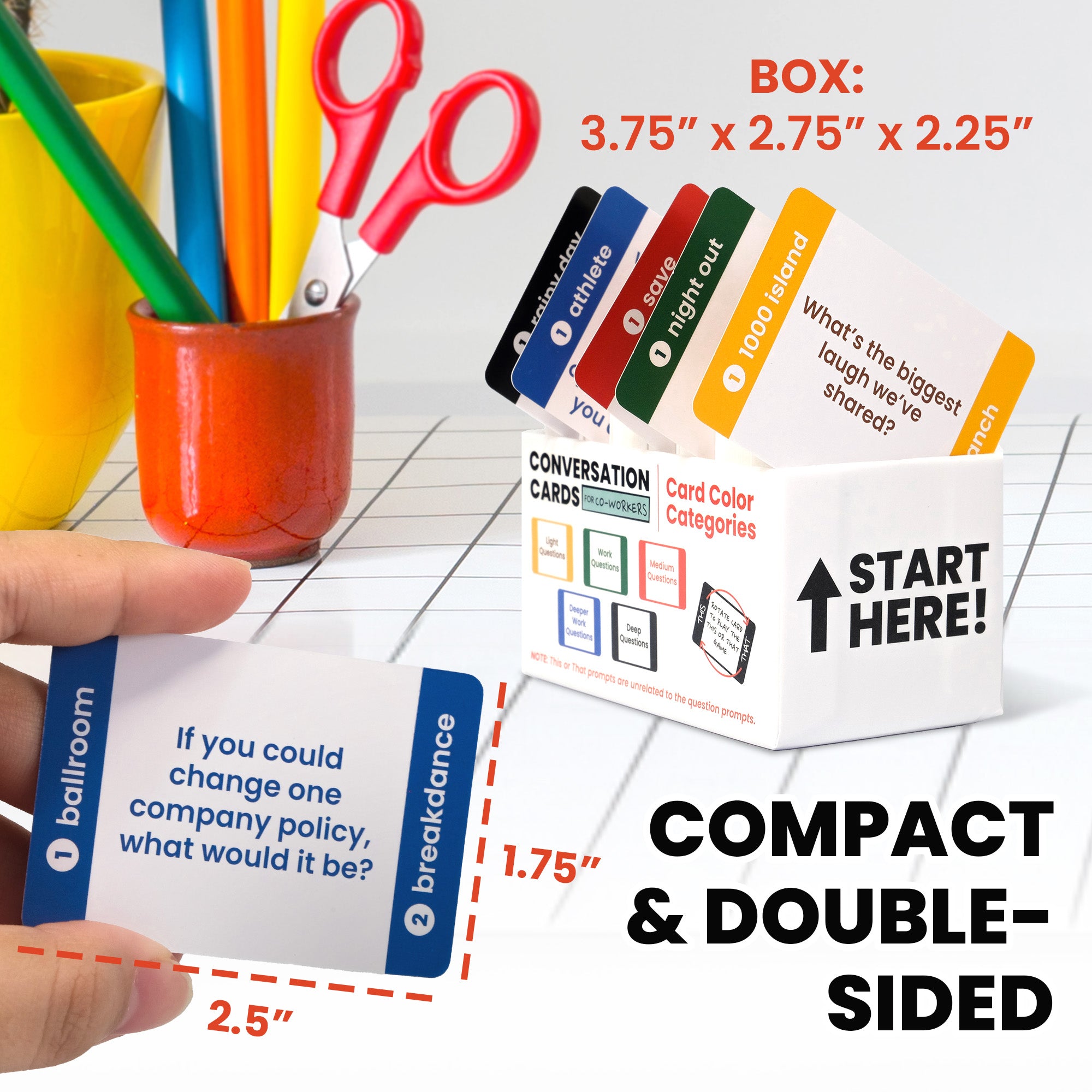 Prompta 400 Conversation Cards for Coworkers – Two Fun Teambuilding Games for Work – 2.5" x 1.75" Question Cards