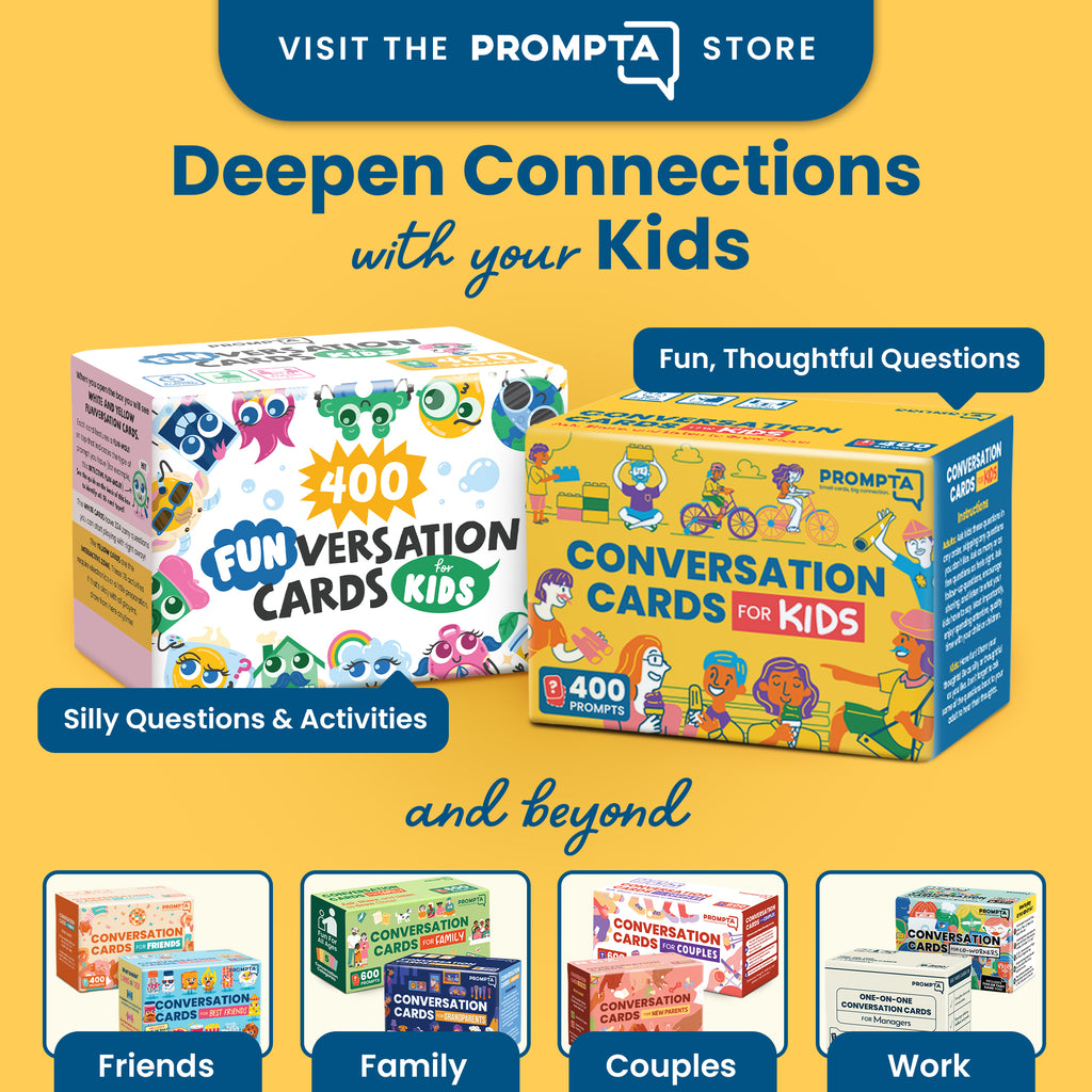 Prompta 400 Conversation Cards for Kids – Engage Kids, Laugh, and Grow Closer During Family Dinner, Game Night, and Road Trips