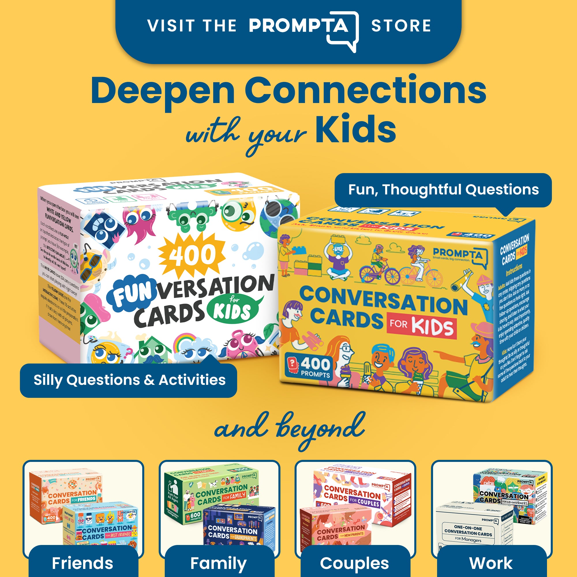 Prompta 400 Conversation Cards for Kids – Engage Kids, Laugh, and Grow Closer During Family Dinner, Game Night, and Road Trips