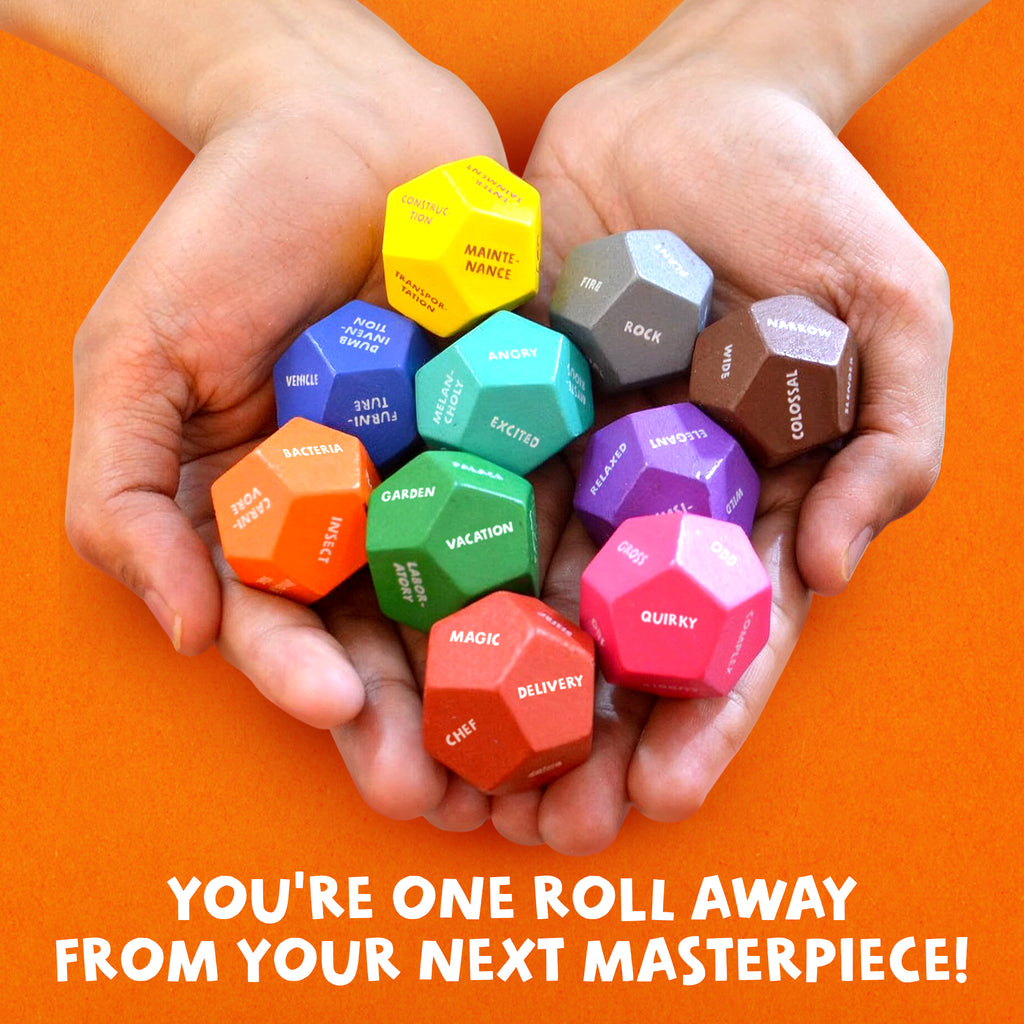 Insplore Art Dice – 12-Sided Wooden Dice with 120 Prompts to Help You Decide What to Draw or Paint