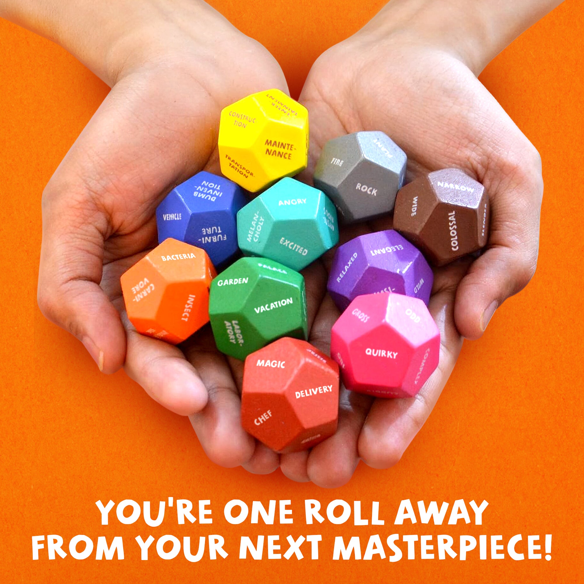 Insplore Art Dice – 12-Sided Wooden Dice with 120 Prompts to Help You Decide What to Draw or Paint