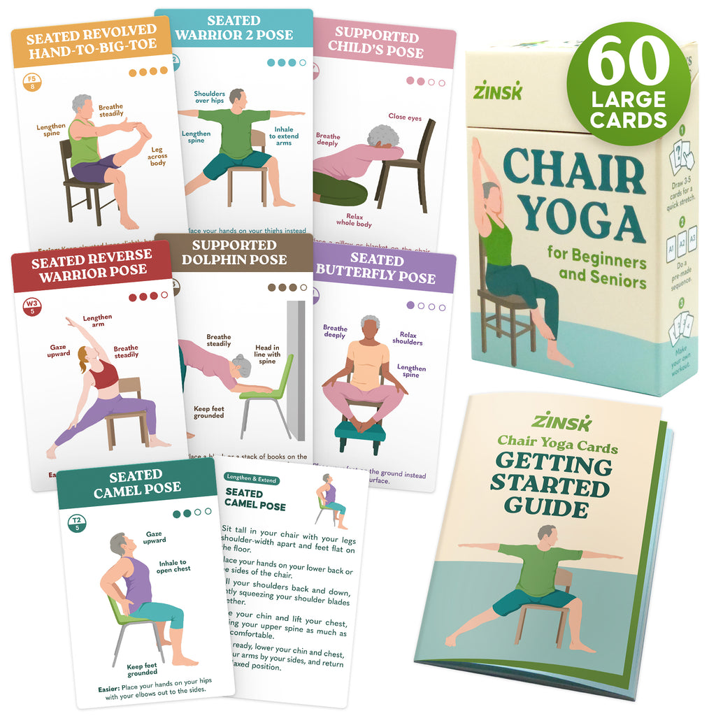 Zinsk 60 Chair Yoga Exercises – Big 4" x 6" Cards with Gentle Workouts for Seniors & Beginners
