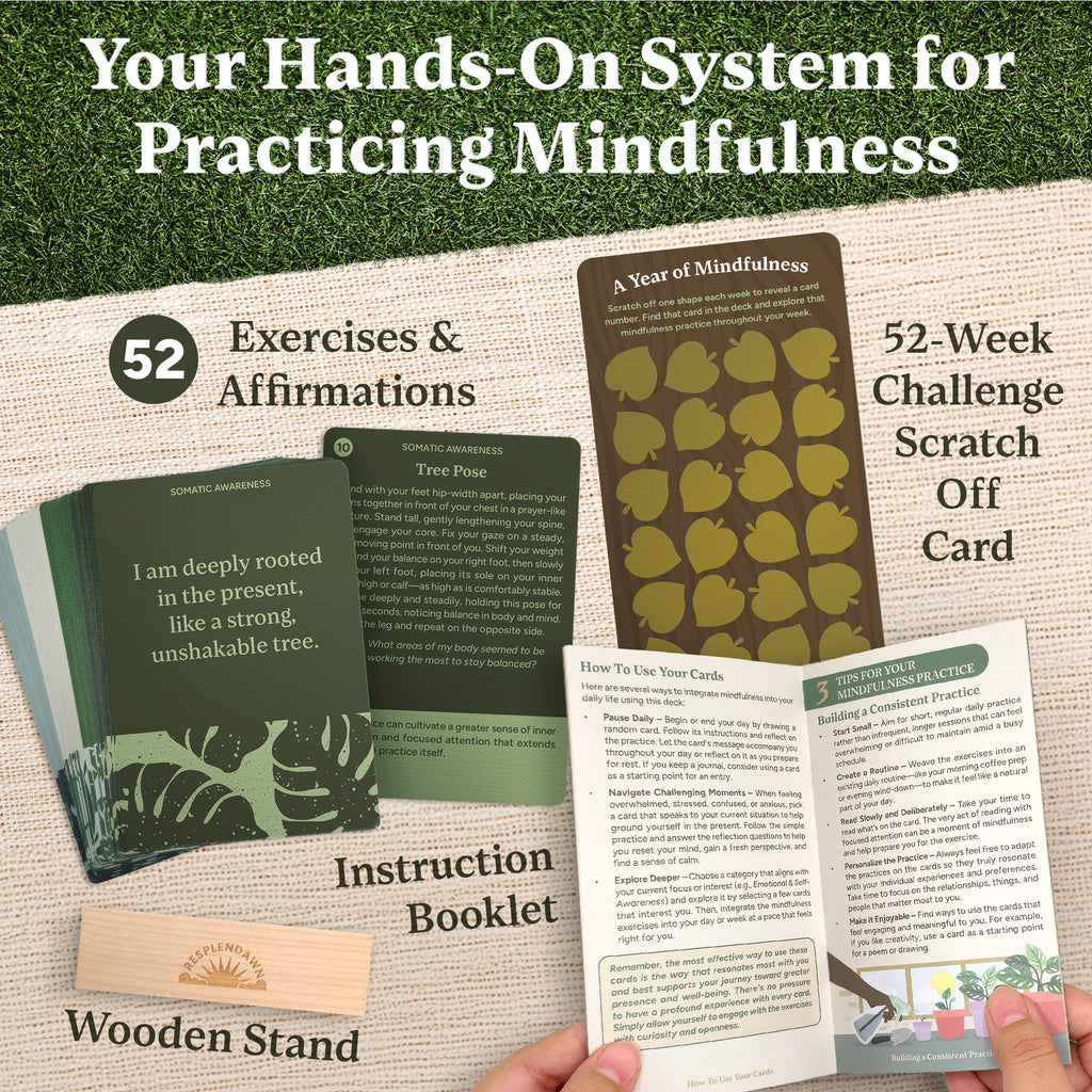 Resplendawn 52 Mindfulness Cards – Simple Practices for Stress & Anxiety Relief, Emotional Regulation, and Mindful Living