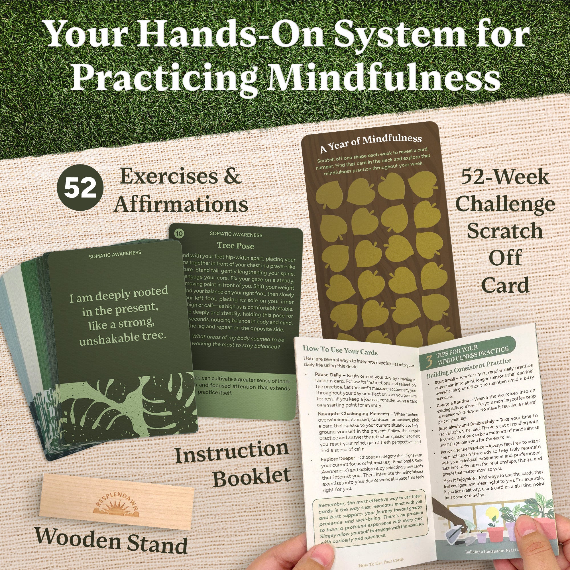 Resplendawn 52 Mindfulness Cards – Simple Practices for Stress & Anxiety Relief, Emotional Regulation, and Mindful Living