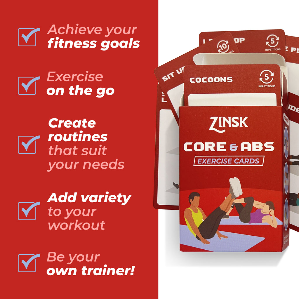 Zinsk 75 Core and Abs Exercise Cards –  3.5" x 2.5" Workout Cards to Help Build Core Strength
