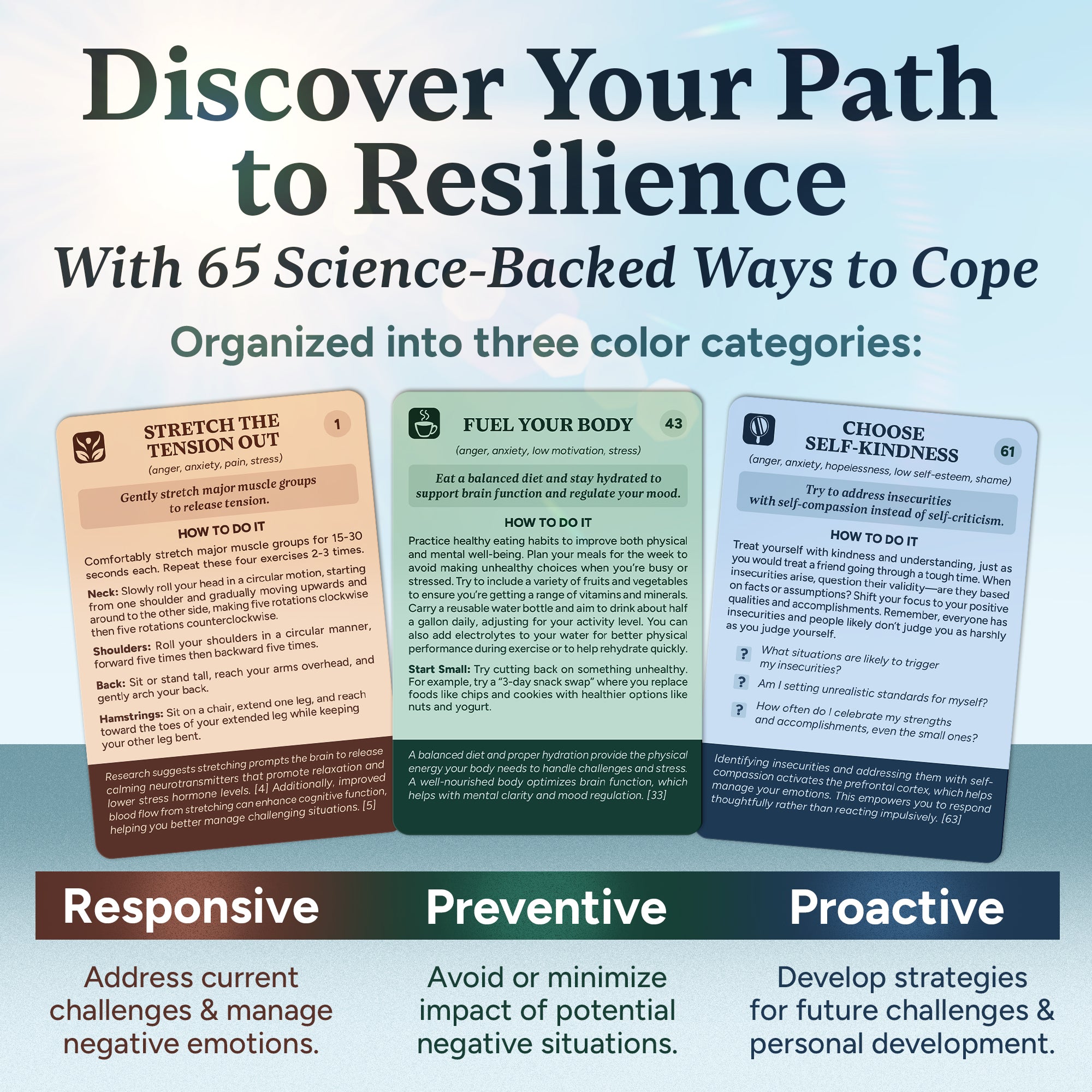 Resplendawn 65 Coping Cards – Skills & Exercises to Cope with Stress, Anxiety, & Anger