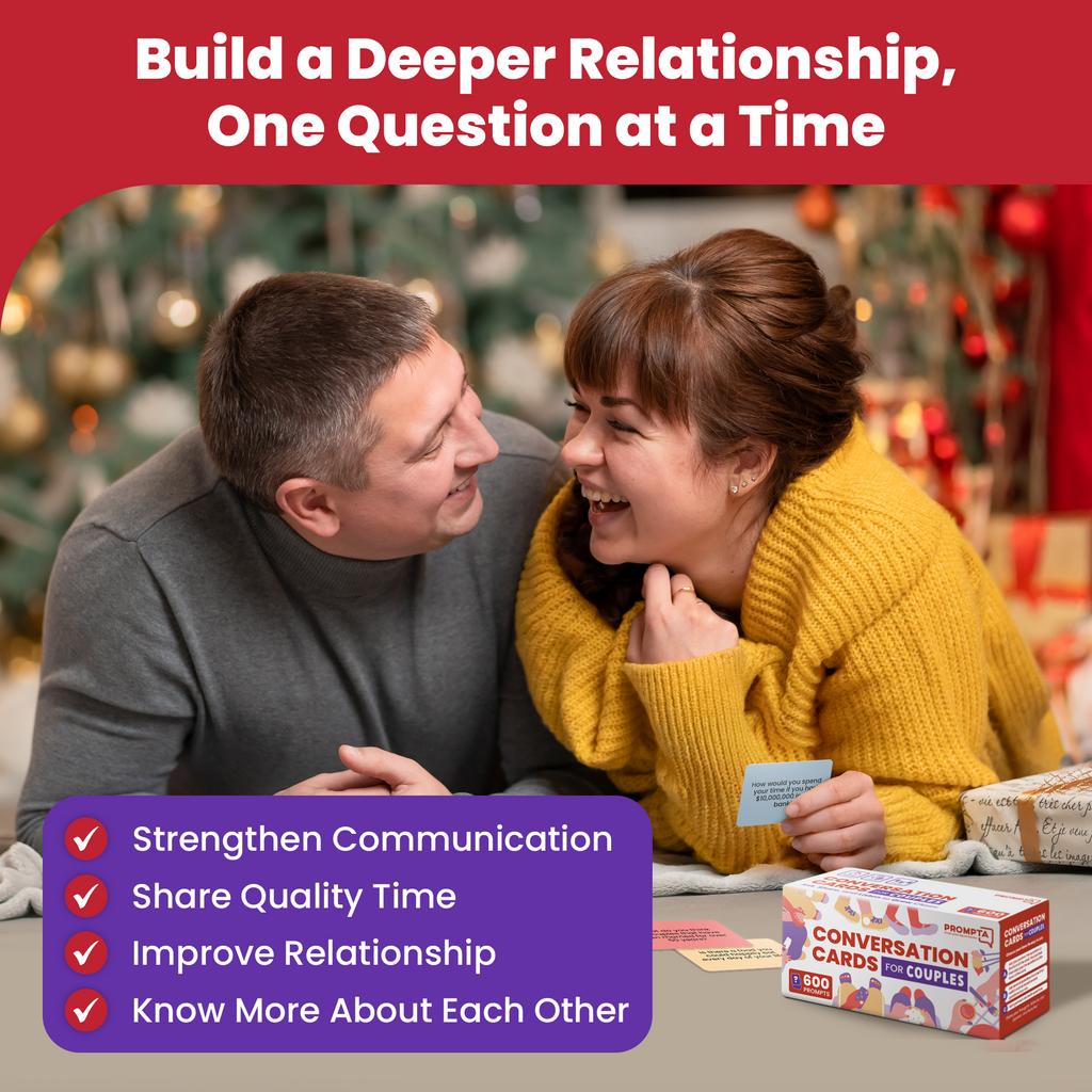 Prompta 600 Conversation Cards for Couples – 2.5” x 1.75” Cards with Light, Medium, and Deep Questions for Connecting with Your Partner