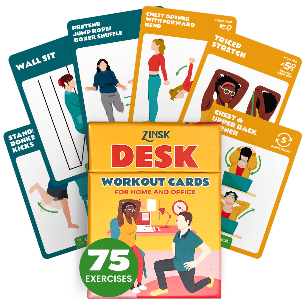 Zinsk 75 Desk Workout Cards – Compact 3.5" x 2.5” Chair Exercise Cards for Home or Office