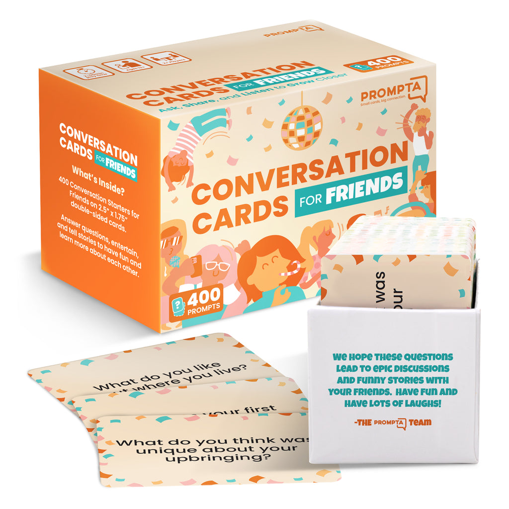 Prompta 400 Conversation Cards for Friends – 2.5" x 1.75" Cards to Spark Laughter, Stories, and Deeper Friendships