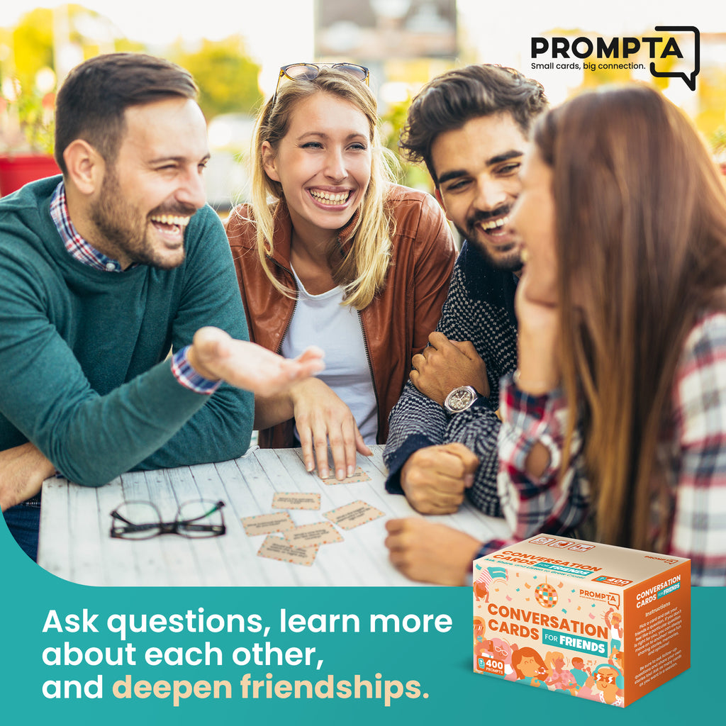 Prompta 400 Conversation Cards for Friends – 2.5" x 1.75" Cards to Spark Laughter, Stories, and Deeper Friendships