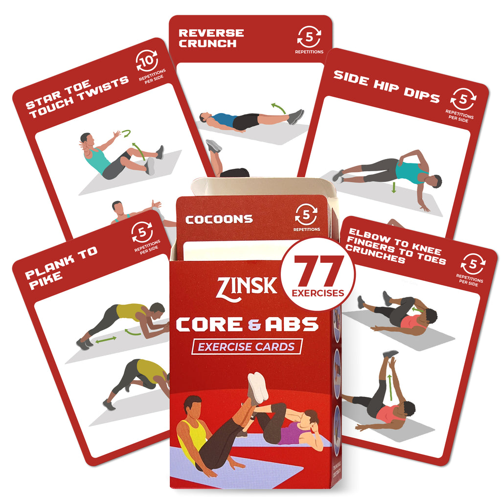 Zinsk 75 Core and Abs Exercise Cards –  3.5" x 2.5" Workout Cards to Help Build Core Strength