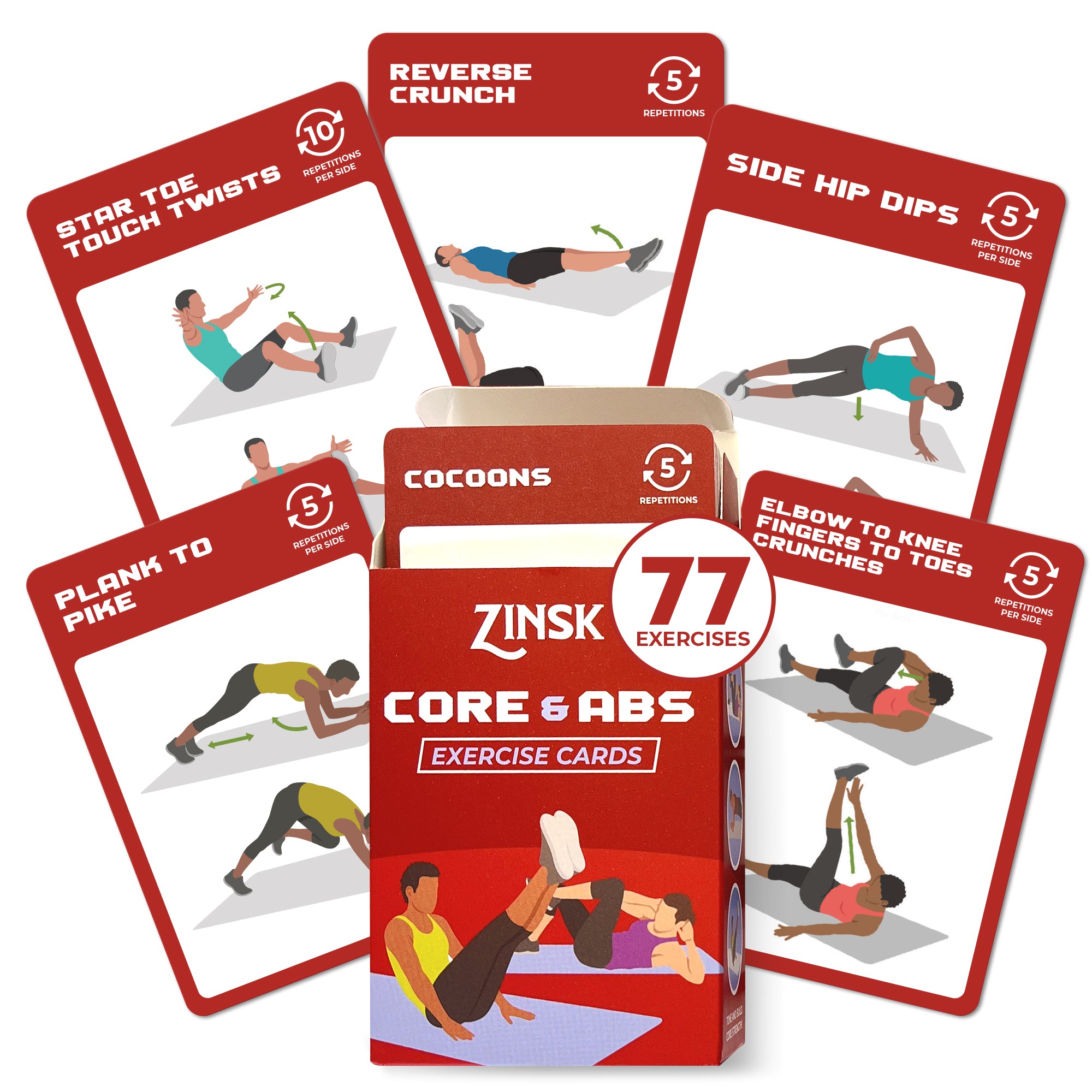 Zinsk 75 Core and Abs Exercise Cards –  3.5" x 2.5" Workout Cards to Help Build Core Strength