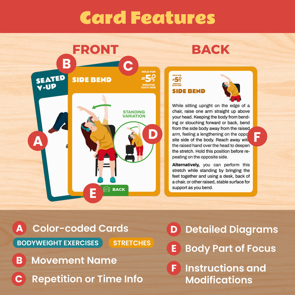 Zinsk 75 Desk Workout Cards – Compact 3.5" x 2.5” Chair Exercise Cards for Home or Office