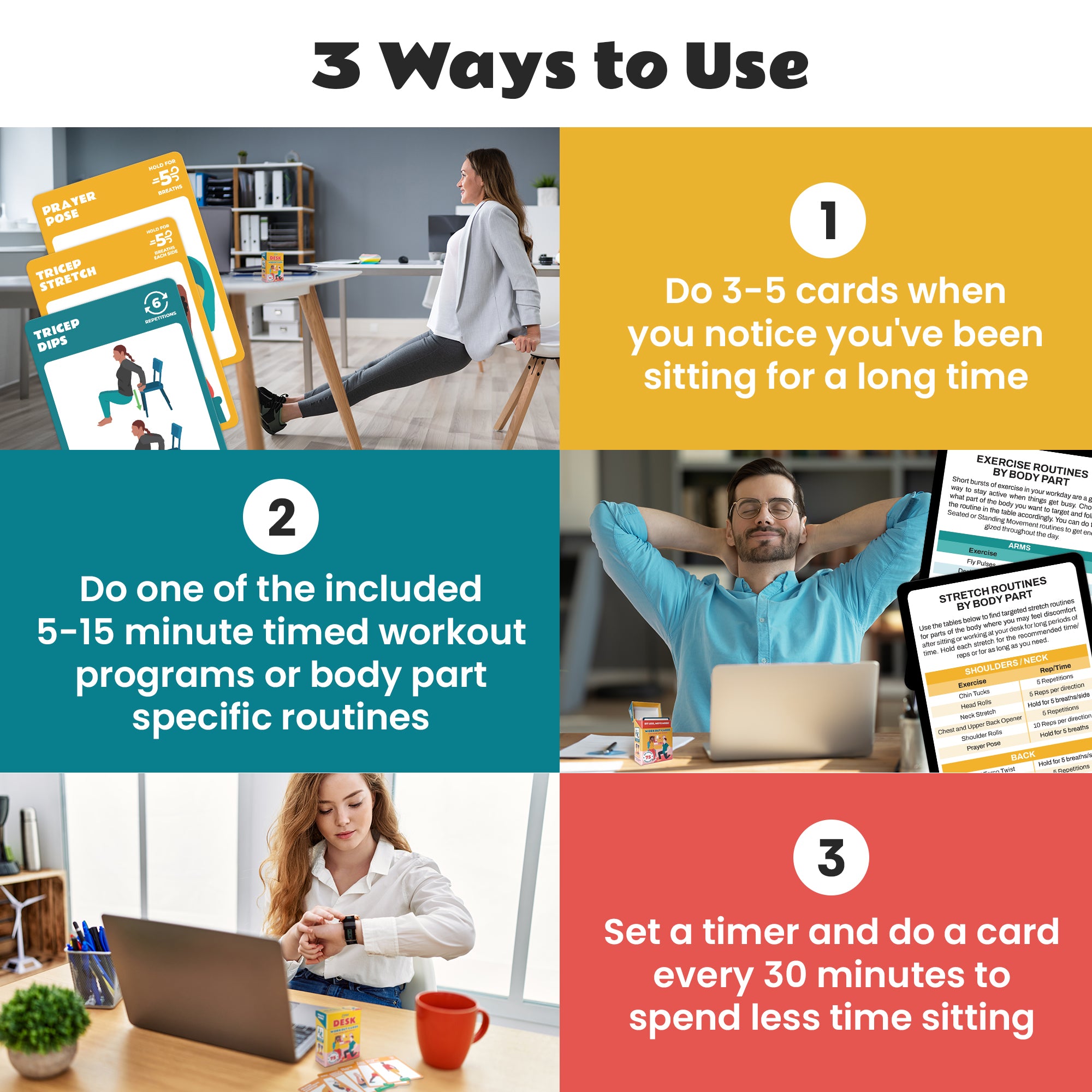 Zinsk 75 Desk Workout Cards – Compact 3.5" x 2.5” Chair Exercise Cards for Home or Office