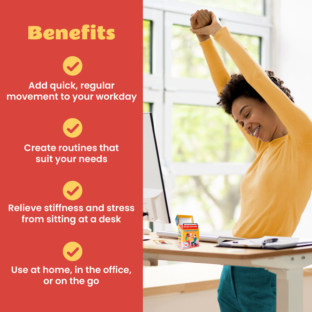 Zinsk 75 Desk Workout Cards – Compact 3.5" x 2.5” Chair Exercise Cards for Home or Office