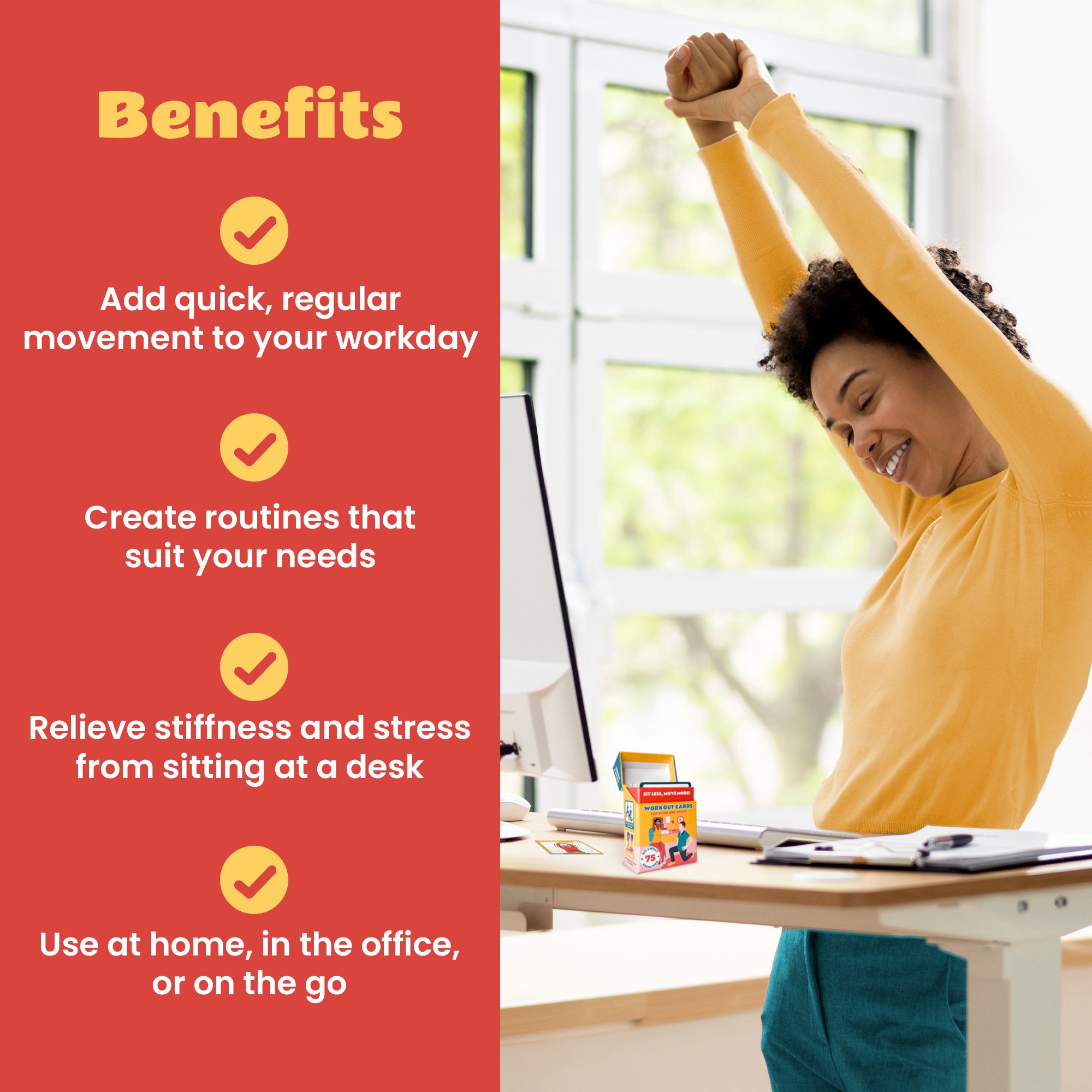 Zinsk 75 Desk Workout Cards – Compact 3.5" x 2.5” Chair Exercise Cards for Home or Office