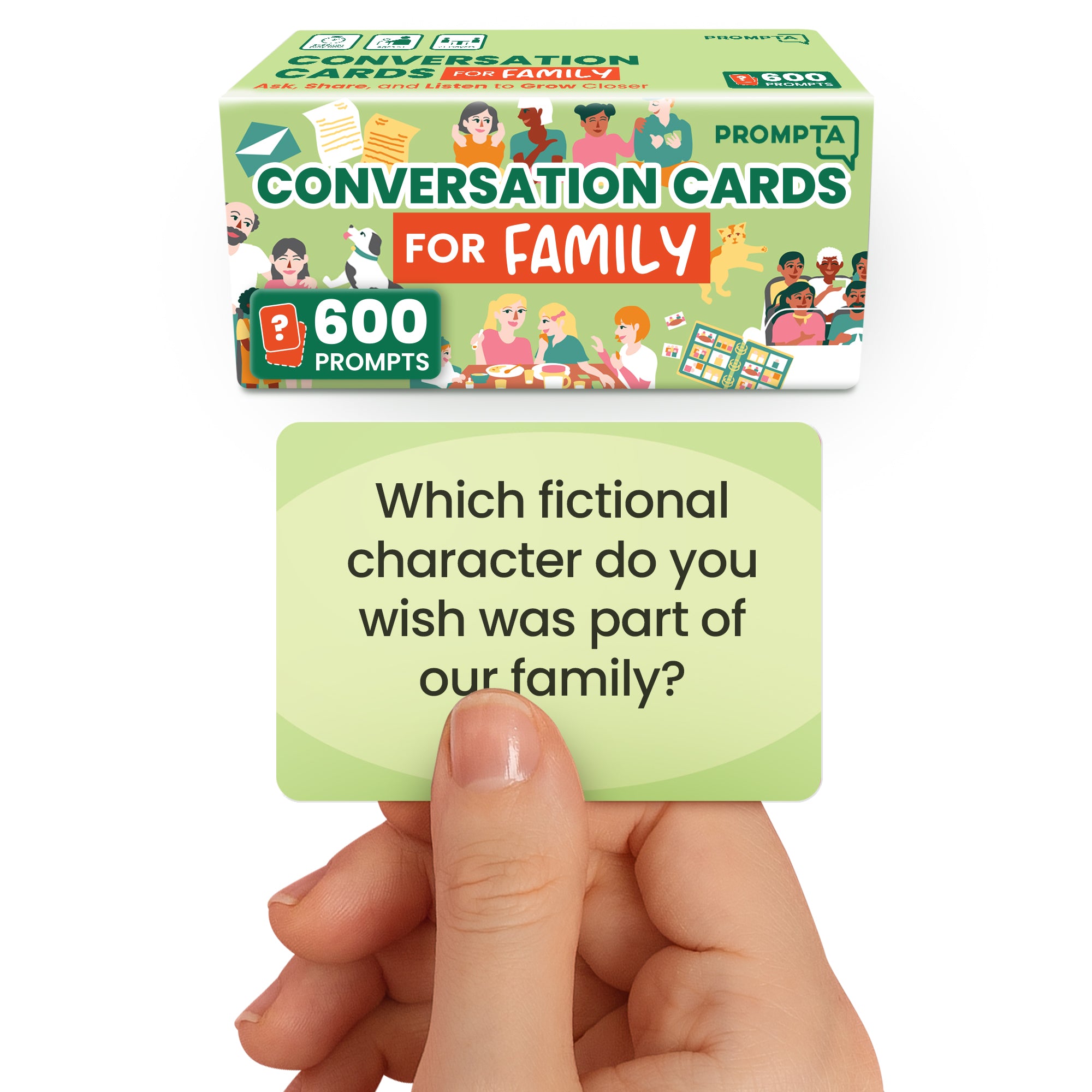 Prompta 600 Conversation Cards for Families – Fun Family Game for Kids and Adults During Game Night, Family Dinner, or Road Trips