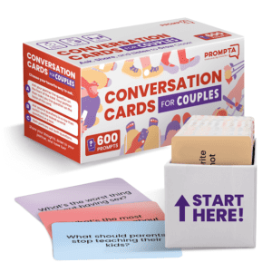 Prompta 600 Conversation Cards for Couples – Light, Medium, and Deep Get-to-Know-You Questions for Connecting With Your Partner - Date Night Topics for New or Married Couples - 2.5” x 1.75” Cards