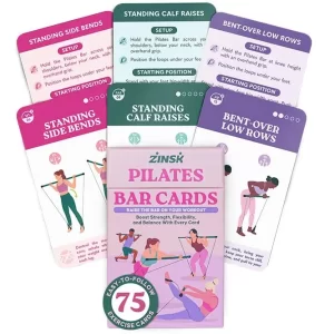 Zinsk 75 Pilates Bar Exercise Cards to Create Home Workouts for Upper Body, Lower Body & Core