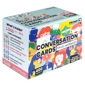 Prompta 400 Conversation Cards for Coworkers – Fun Icebreaker Teambuilding 2-in-1 Game for Work – 2.5" x 1.75" Question Cards to Get to Know Your Colleagues and Improve Team Dynamics
