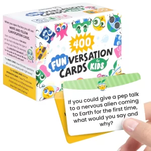 Prompta 400 Silly, Interactive Conversation Cards for Kids Ages 6-11 - Laugh and Connect with Activities and Questions from 16 Categories - 2.5" x 1.75" Cards Great for Road Trips, Family Dinner, or Class