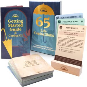 Resplendawn Coping Cards – 65 Skills & Exercises to Cope with Stress, Anxiety, & Anger – 3.5” x 5” Therapy Flashcards with Affirmations and Guidebook – Nurture Emotional Resilience & Mental Health